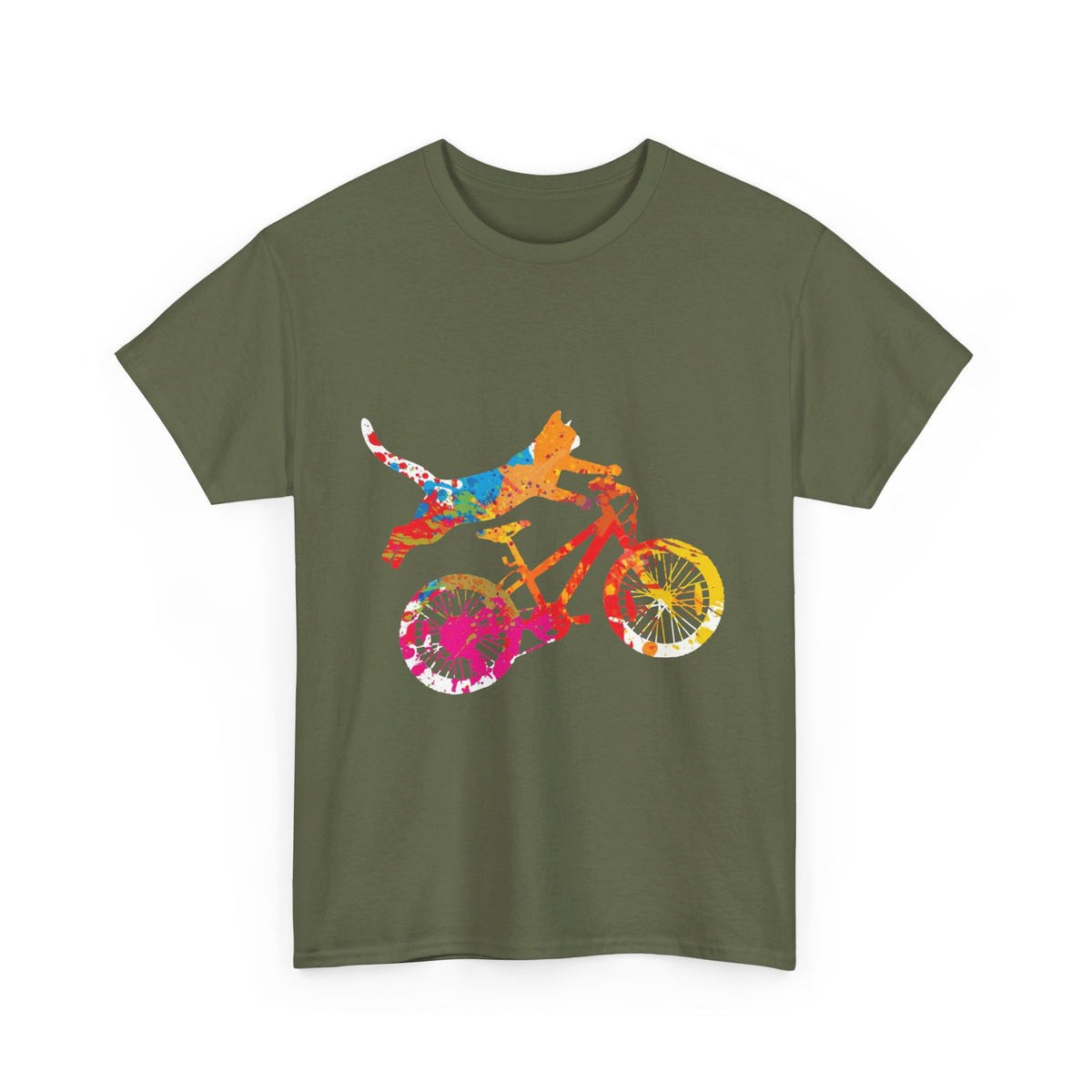 Super Cat Cyclist T-Shirt in Military Green colour