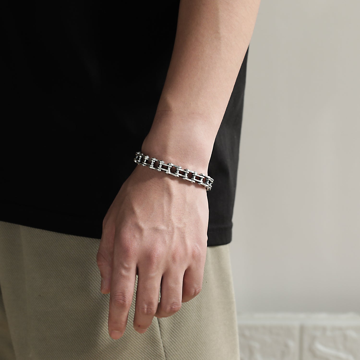 Sterling silver bike chain bracelet lifestyle wear