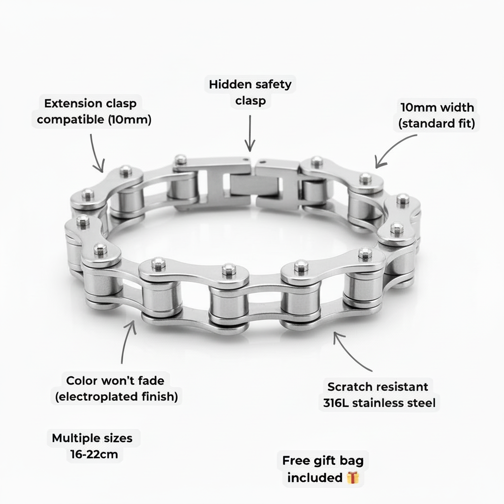 Stealth Silver Bike Chain Bracelet - Modern Cycling Jewelry
