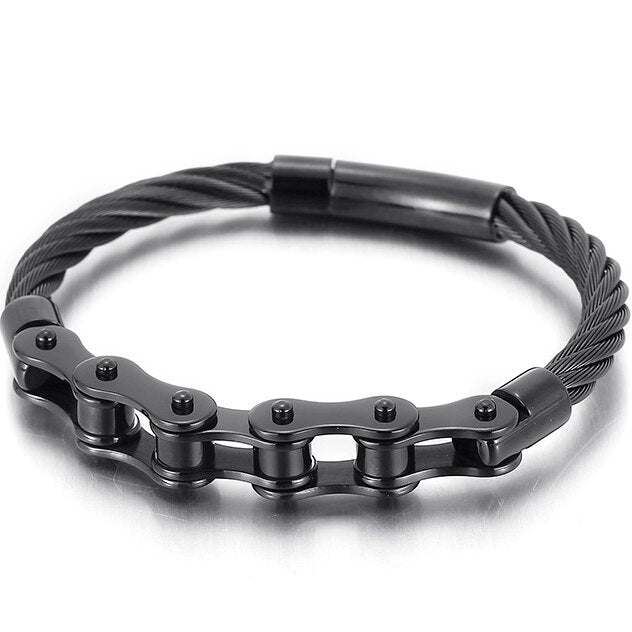 Men’s Braided Wire Bike Chain Bracelet in Black colour