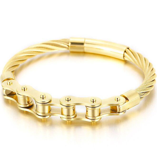 Men’s Braided Wire Bike Chain Bracelet in Gold colour
