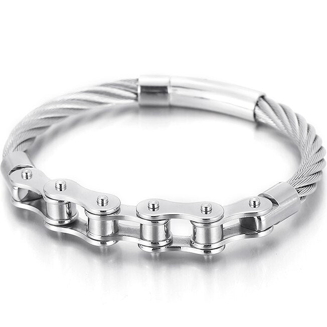 Men’s Braided Wire Bike Chain Bracelet in Silver colour