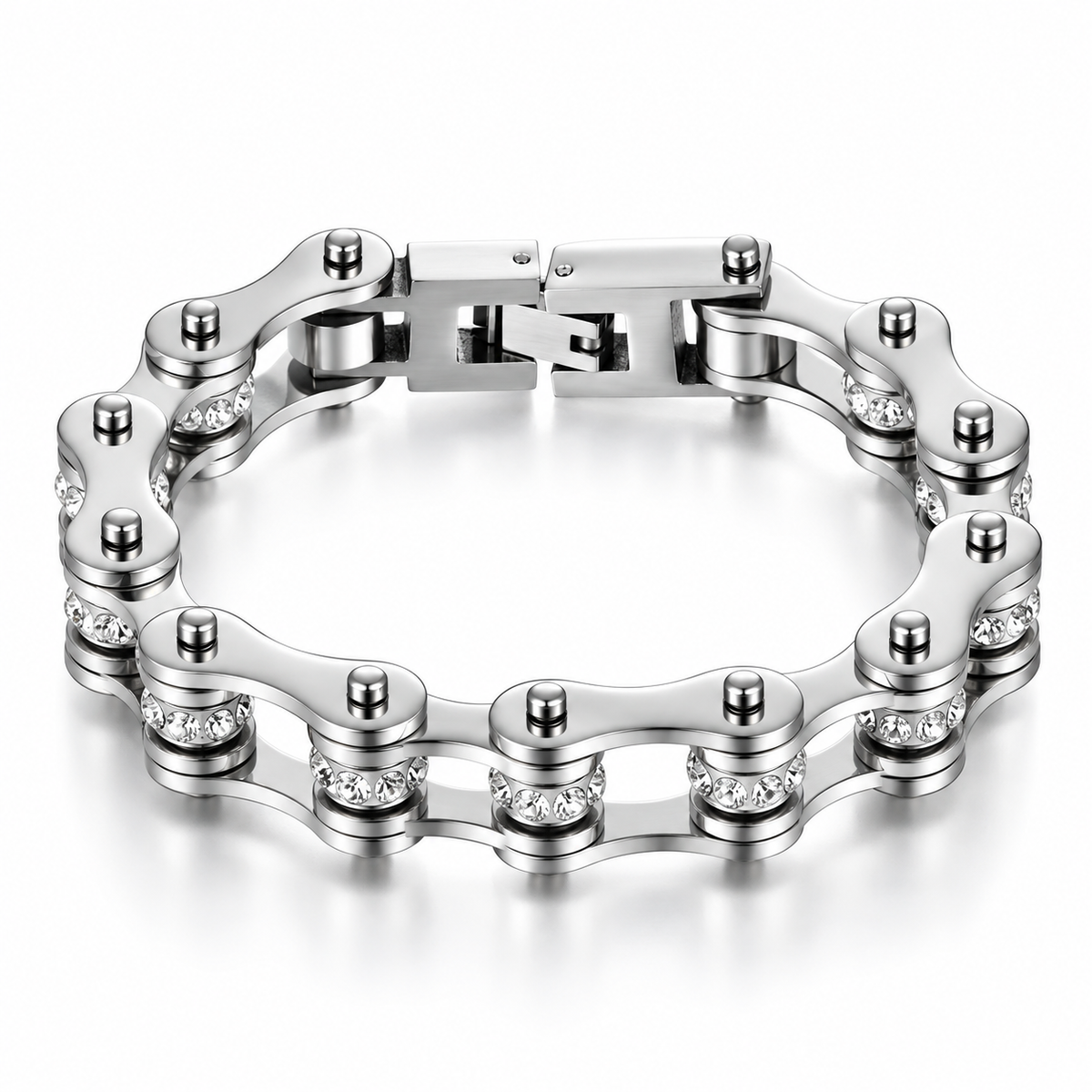 Silver Crystal Bike Chain Bracelet – 10mm