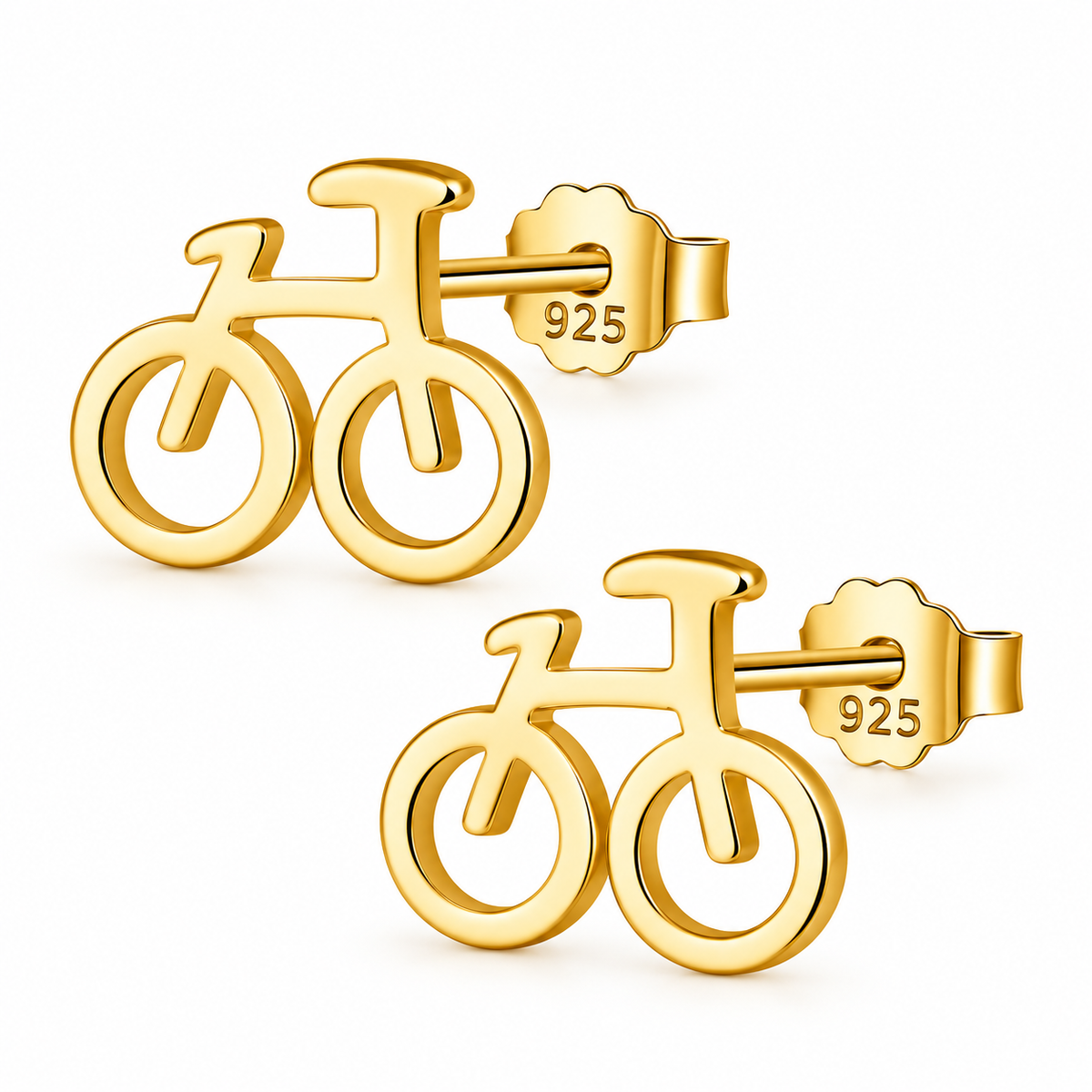925 sterling silver bicycle outline stud earrings, gold-colour finish