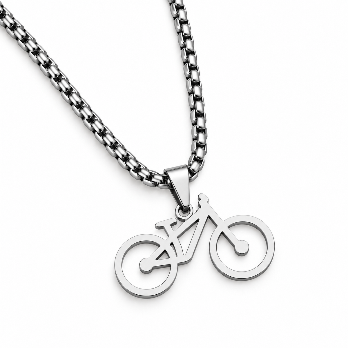 Downhill mountain bike pendant necklace in silver-colour finish