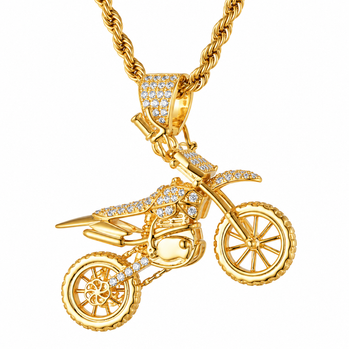 CZ Motocross Necklace in Gold colour