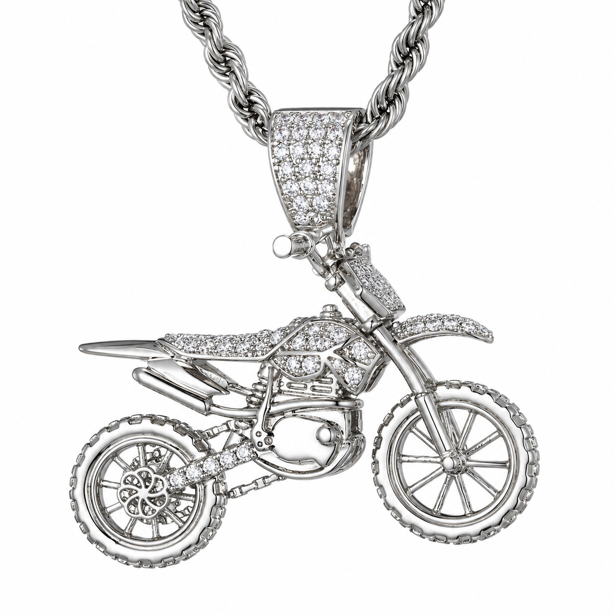 CZ Motocross Necklace in Silver colour