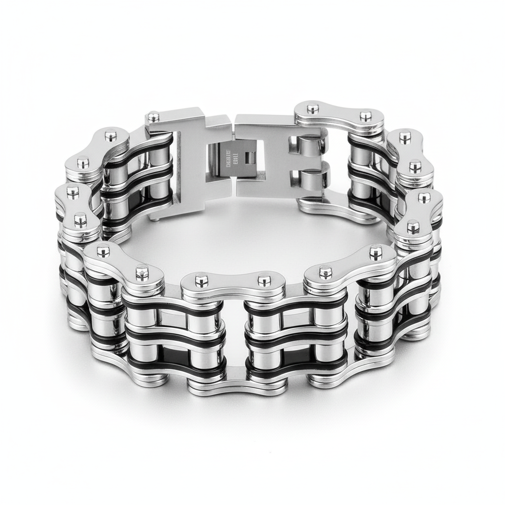 Cycolinks Monster 24mm bike chain bracelet in stainless steel, available in 4 colors and sizes 19–25cm