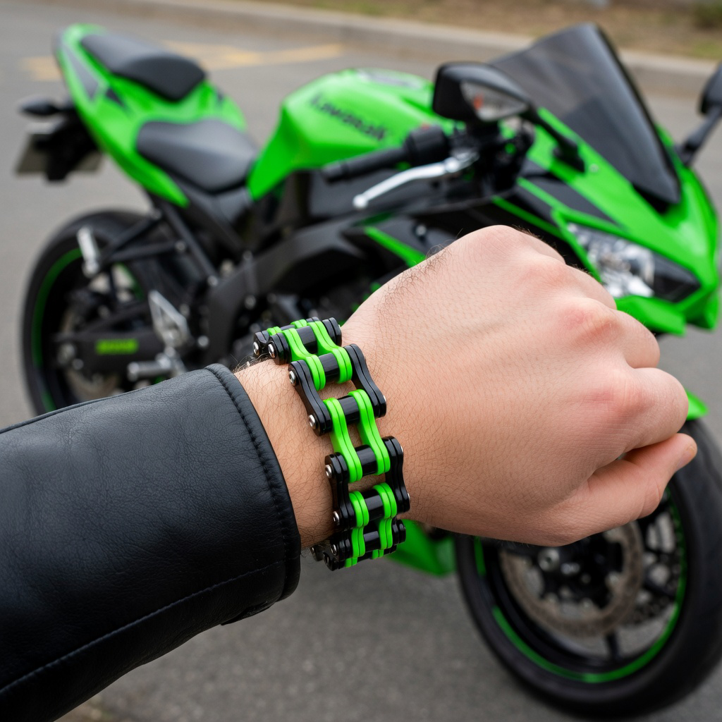 Cycolinks Kawasaki Ninja Green Bike Chain Bracelet Motorcycle Gift