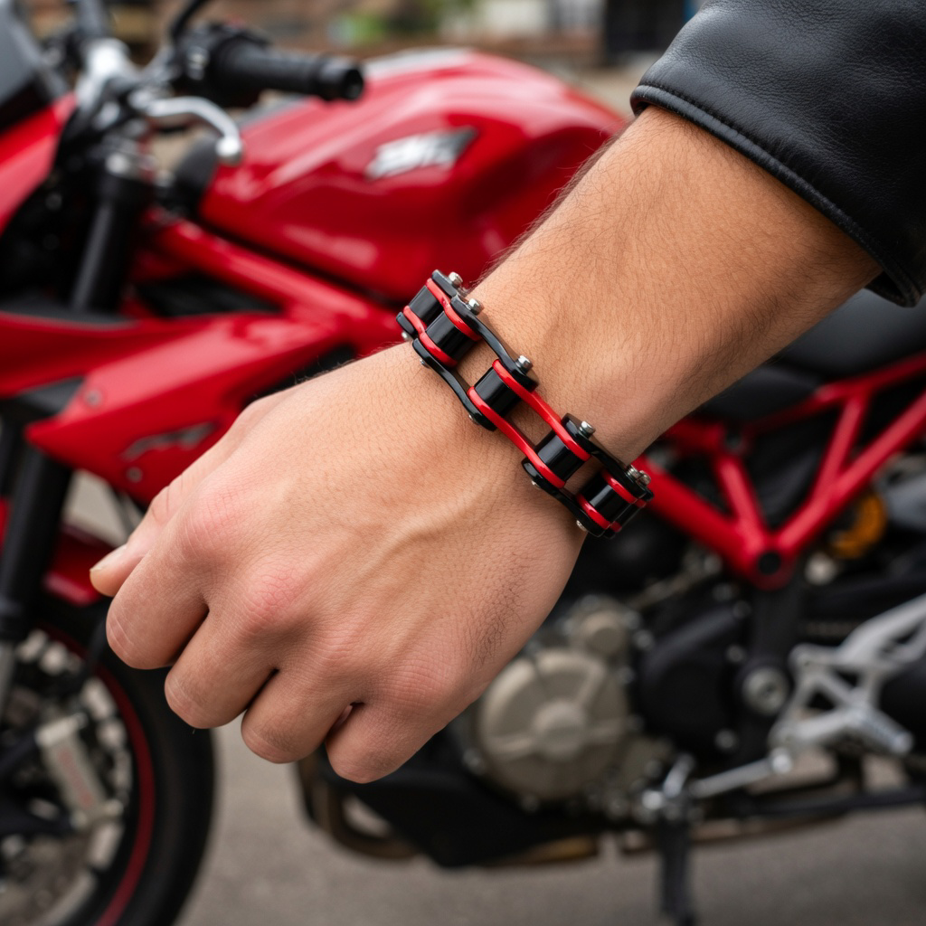 Cycolinks Ducati Red bike chain bracelet lifestyle image