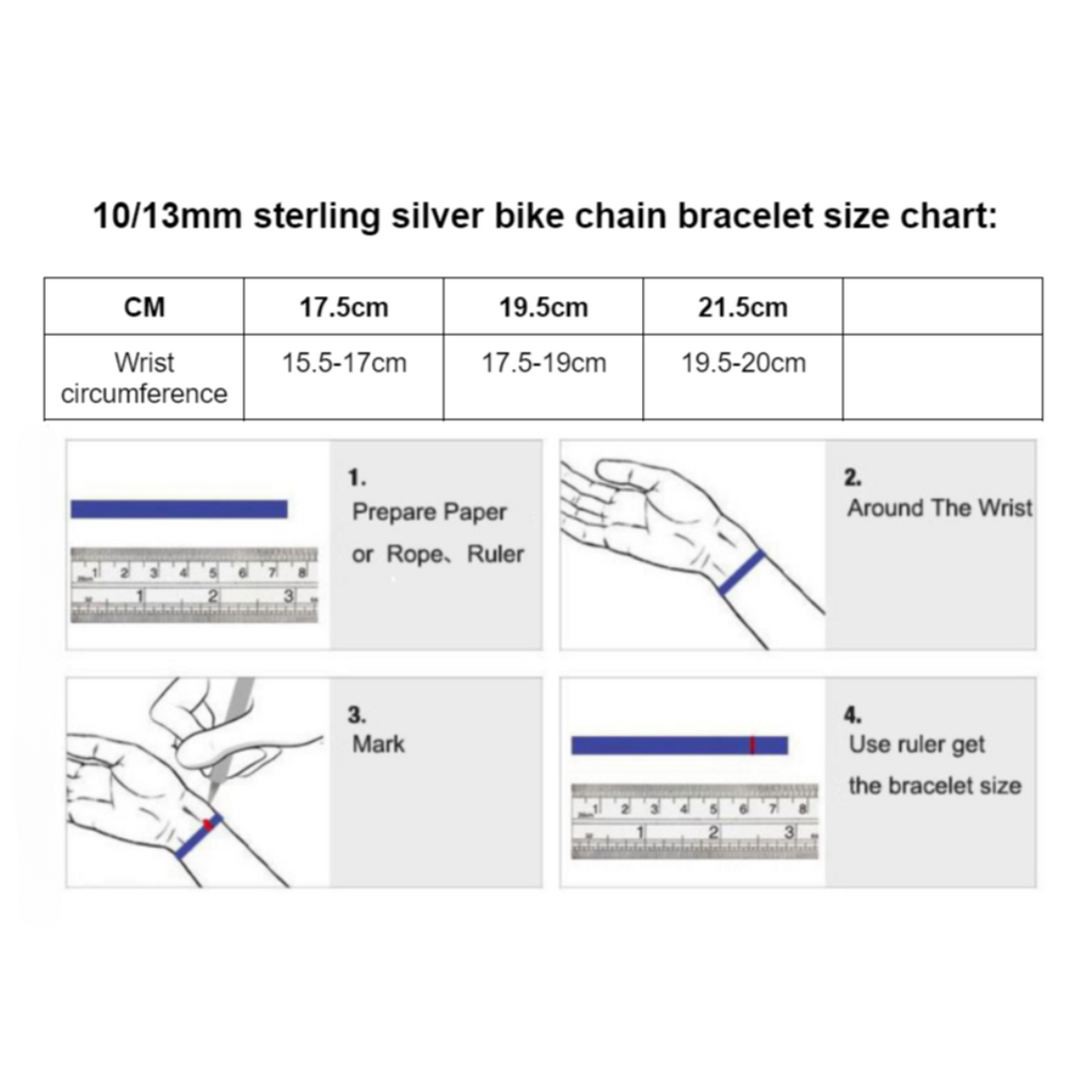 Cycolinks 925 Sterling Silver Bike Chain Bracelet 10mm/13mm Bracelet Size Chart