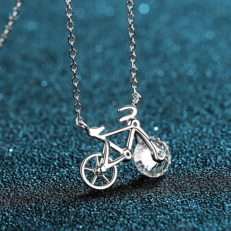 Cycolinks 925 Sterling Silver Mosanite/Zircon Cute Bicycle Pendant Necklace - Cycolinks