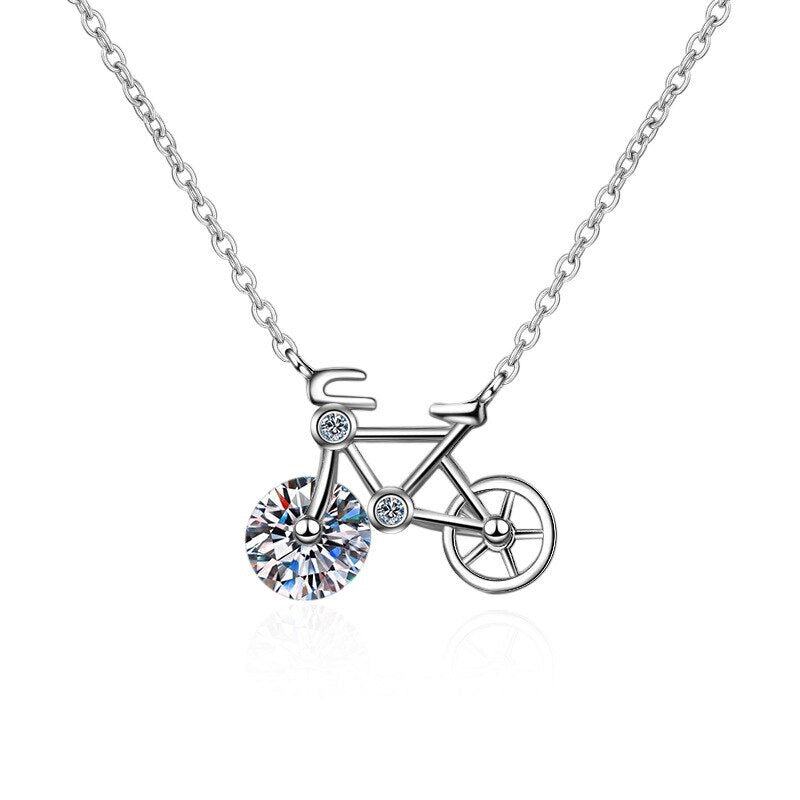 Cycolinks 925 Sterling Silver Mosanite/Zircon Cute Bicycle Pendant Necklace - Cycolinks