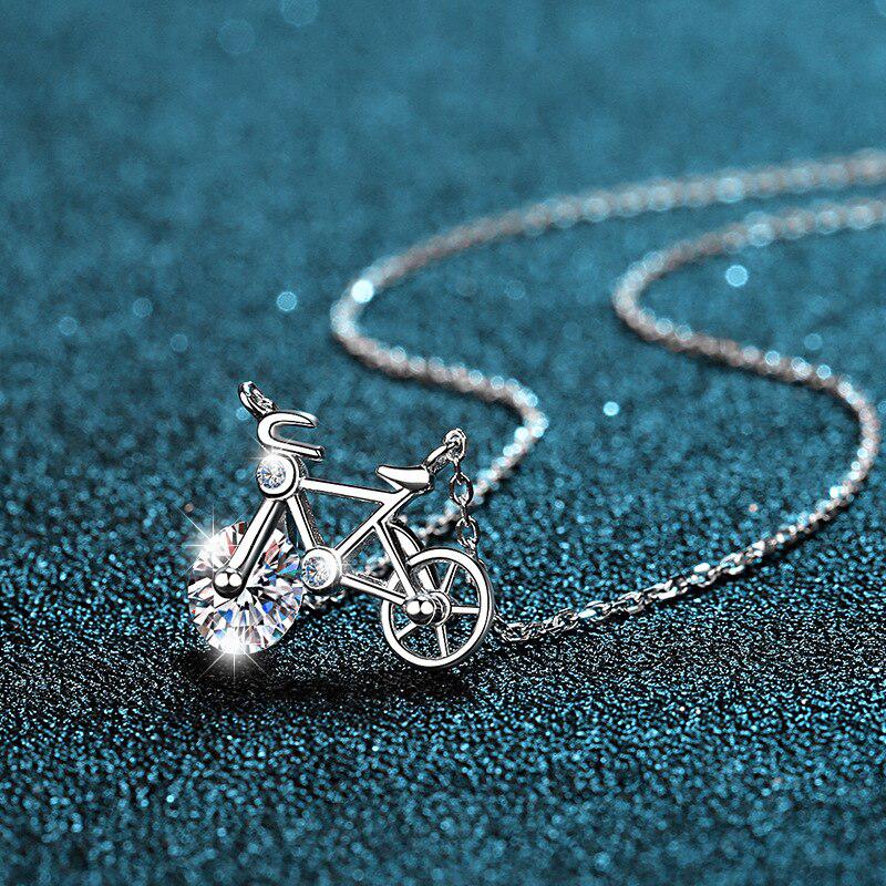Cycolinks 925 Sterling Silver Mosanite/Zircon Cute Bicycle Pendant Necklace - Cycolinks