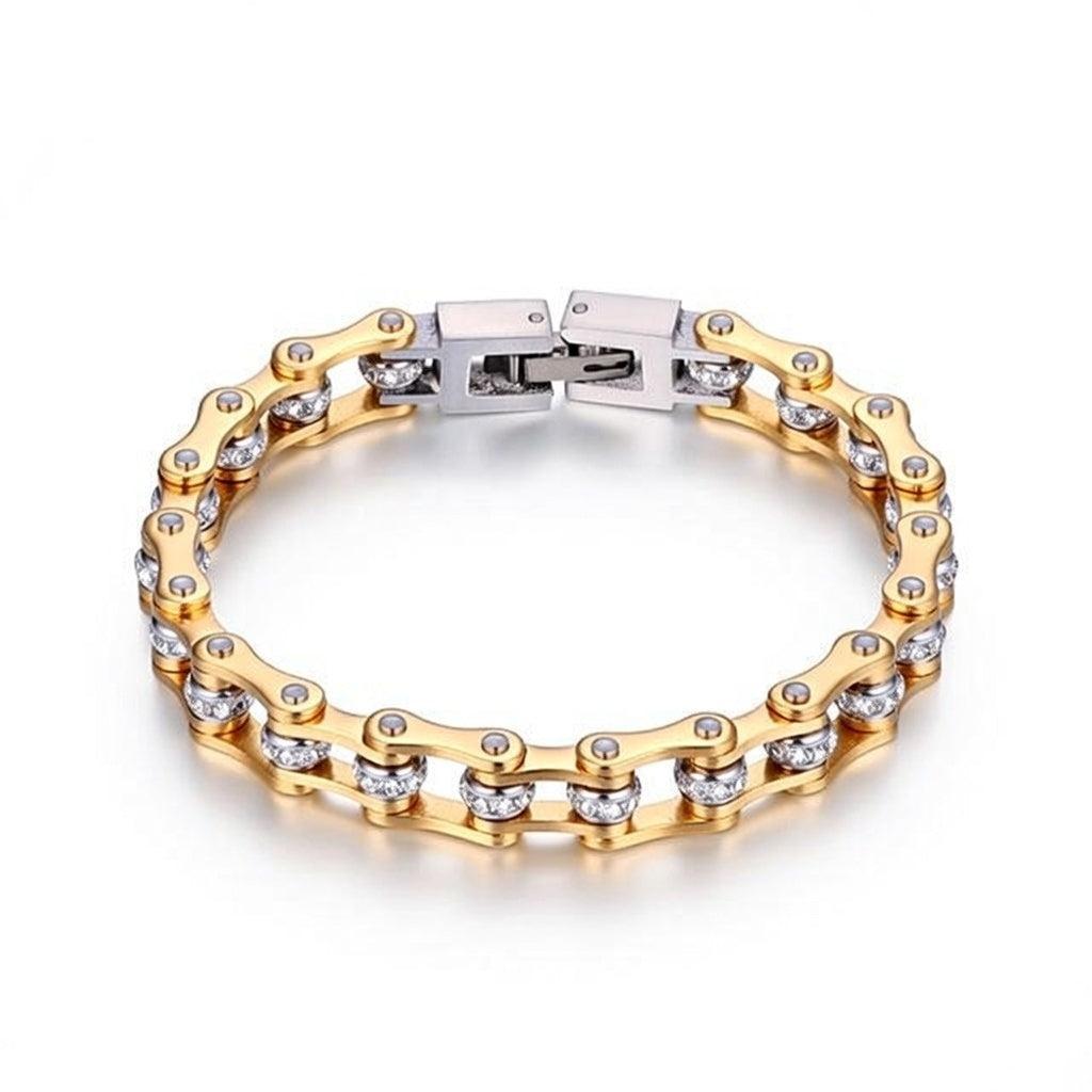 Gold Crystal Bike Chain Bracelet - Sparkling Rhinestones