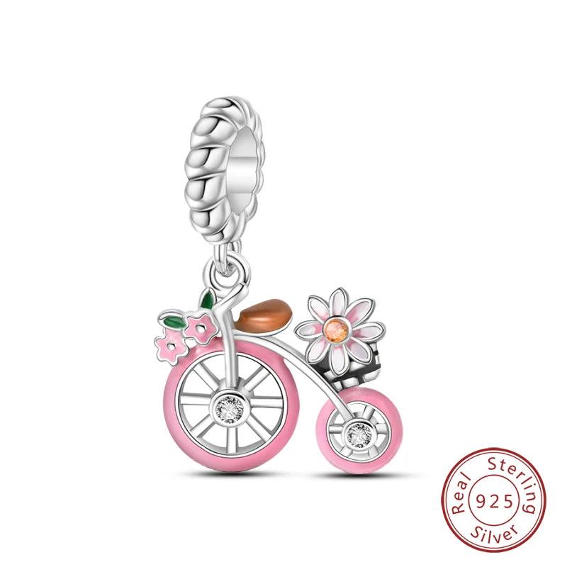 Cycolinks Penny Farthing Floral Ride Sterling Silver Charm