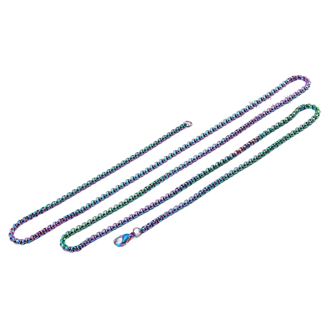 Stainless Steel Box Chain Necklace in Rainbow colour