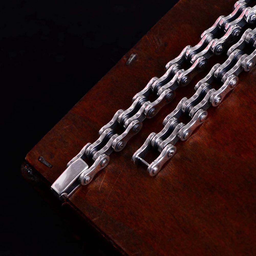Premium 8mm sterling silver bike chain bracelet lifestyle shot