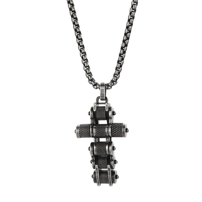 Steel Bike Chain Cross Necklace in Vintage colour