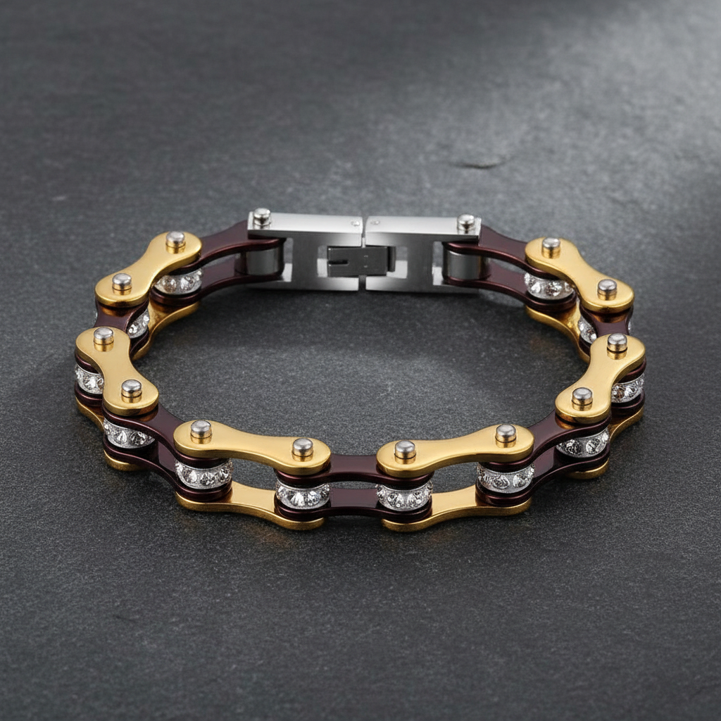Cycolinks Black & Gold Crystal 10mm bike chain bracelet lifestyle image