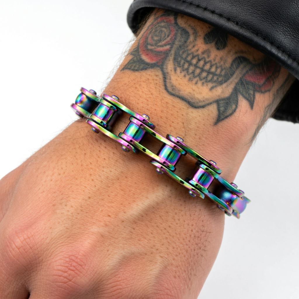 Cycolinks Leather Bike Chain Bracelet Gift for Men Biker Cyclist