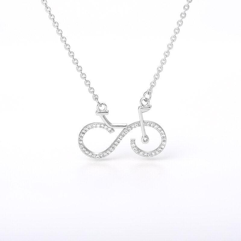 CZ Bicycle Outline Necklace in Silver colour