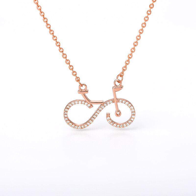 CZ Bicycle Outline Necklace in Rose Gold colour