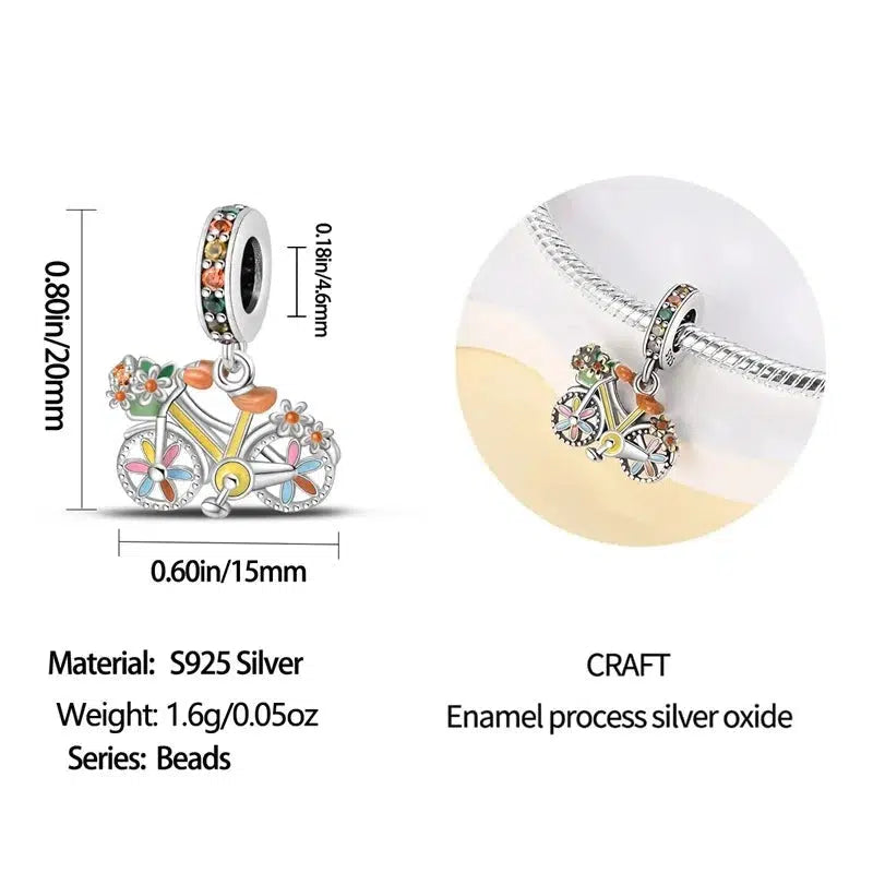 Cycolinks Yellow Flower Wheel Sterling Silver Bicycle Charm size
