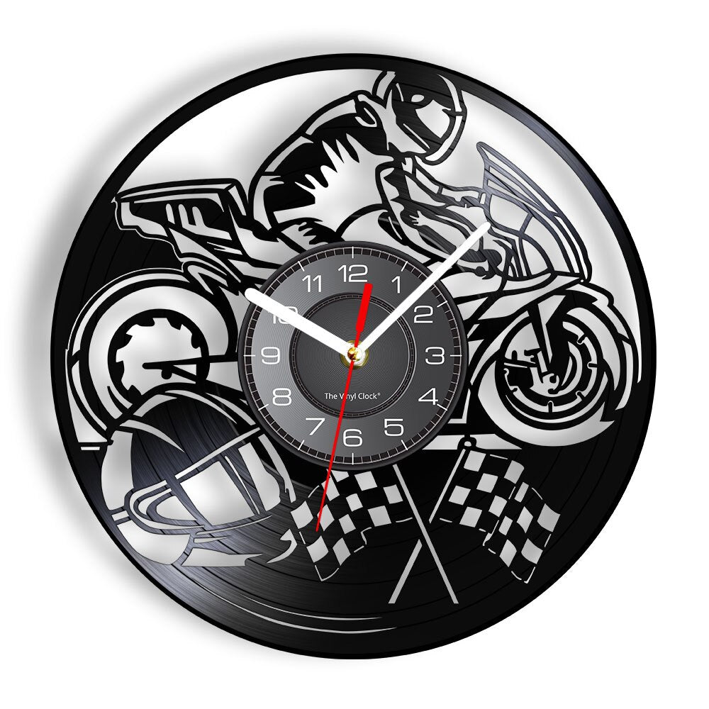 Motorcycle Checkered Flag Vinyl Clock