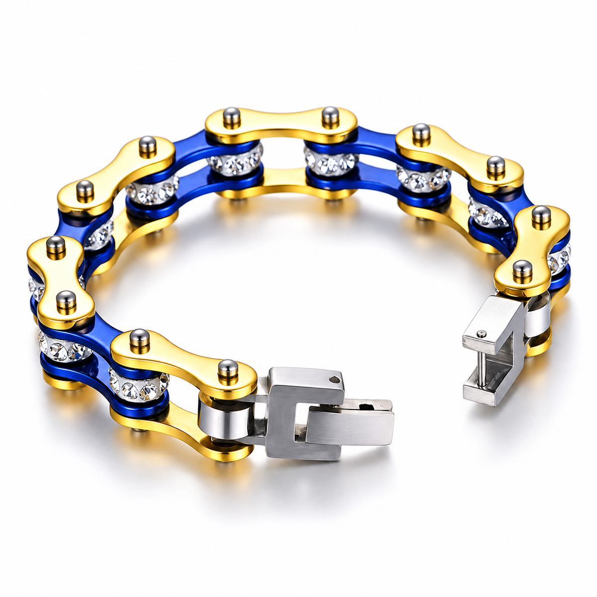 Candy Blue & Gold Crystal Bike Chain Bracelet – 10mm — enhanced studio product view