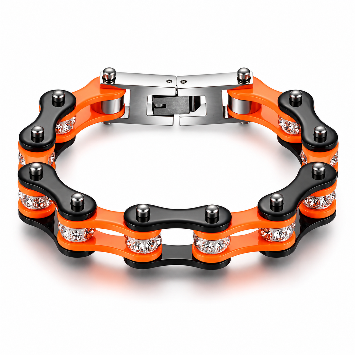 Orange & Black Crystal Bike Chain Bracelet – 10mm — enhanced studio product view