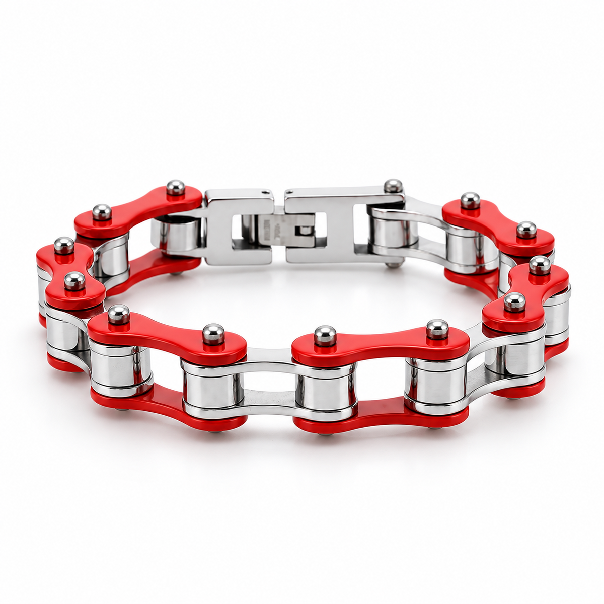 Red & Silver Bike Chain Bracelet – 10mm — enhanced studio product view