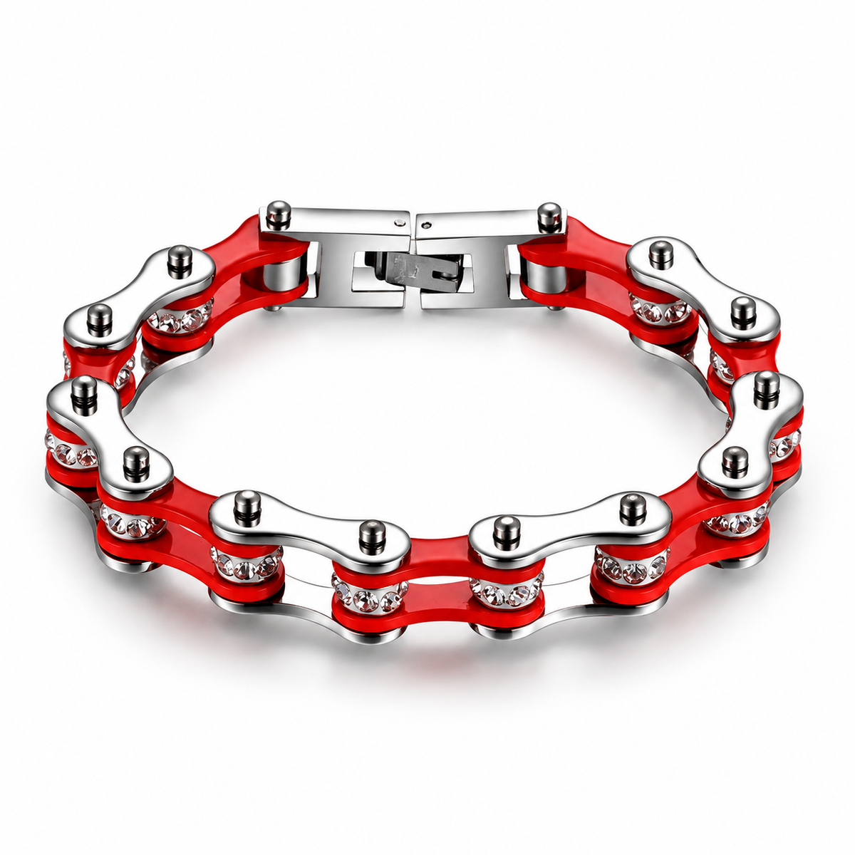 Red & Silver Crystal Bike Chain Bracelet – 10mm — enhanced studio product view