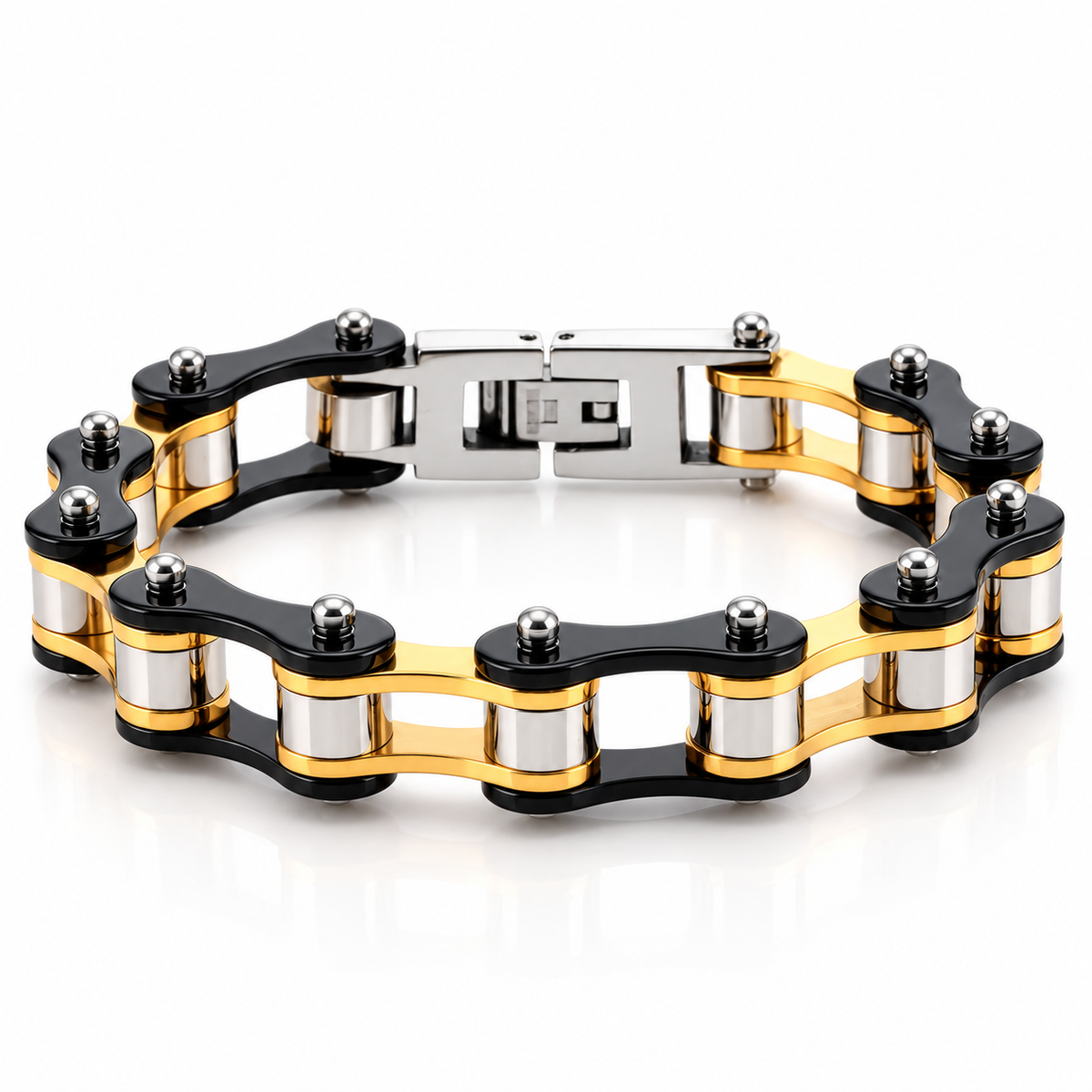 Gold & Black Bike Chain Bracelet – 10mm — enhanced studio product view