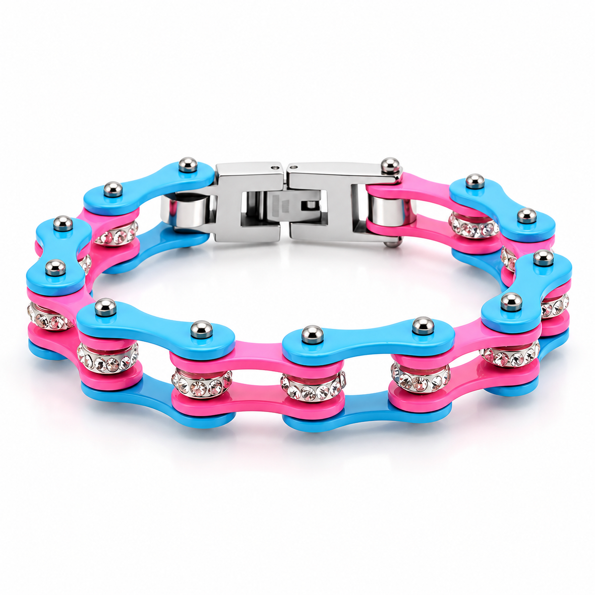 Sky Blue & Pink Crystal Bike Chain Bracelet – 10mm — enhanced studio product view