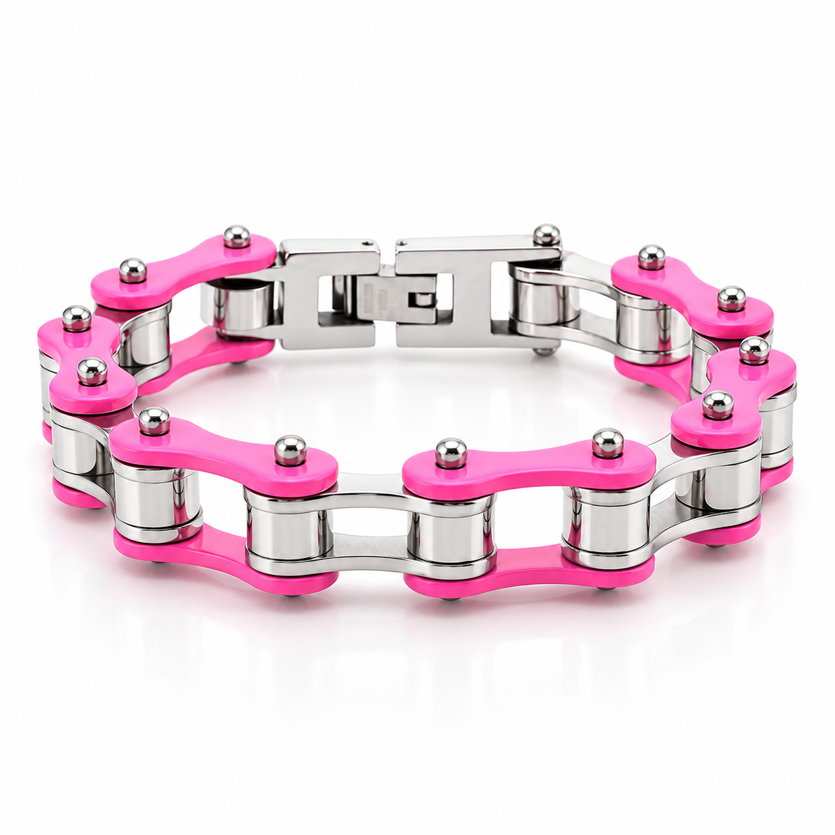 Hot Pink & Silver Bike Chain Bracelet – 10mm — enhanced studio product view