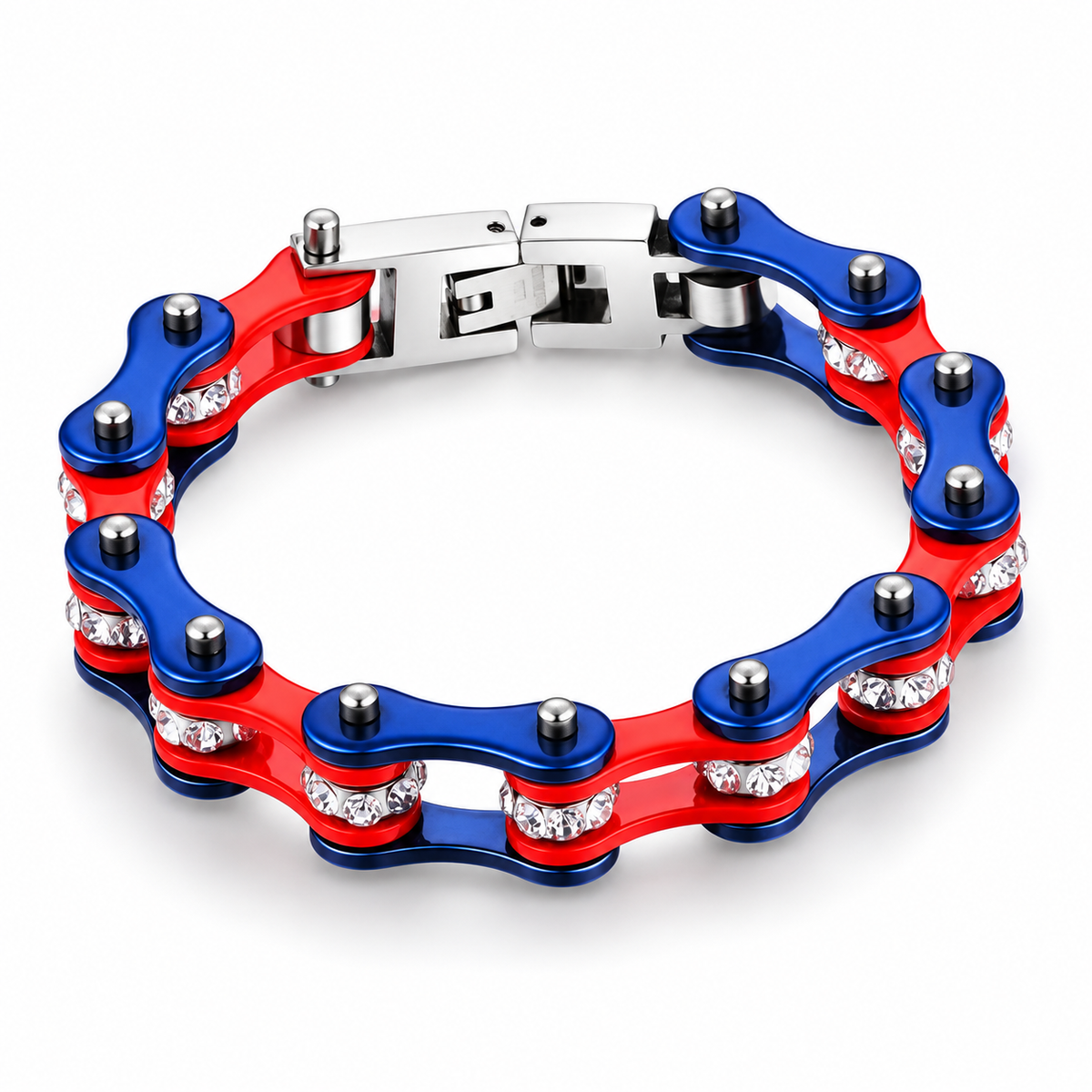 Red & Blue Crystal Bike Chain Bracelet – 10mm — enhanced studio product view
