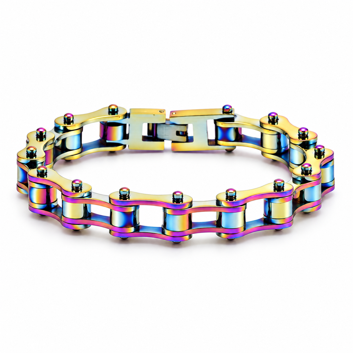 Stealth Rainbow Bike Chain Bracelet – 10mm — enhanced studio product view