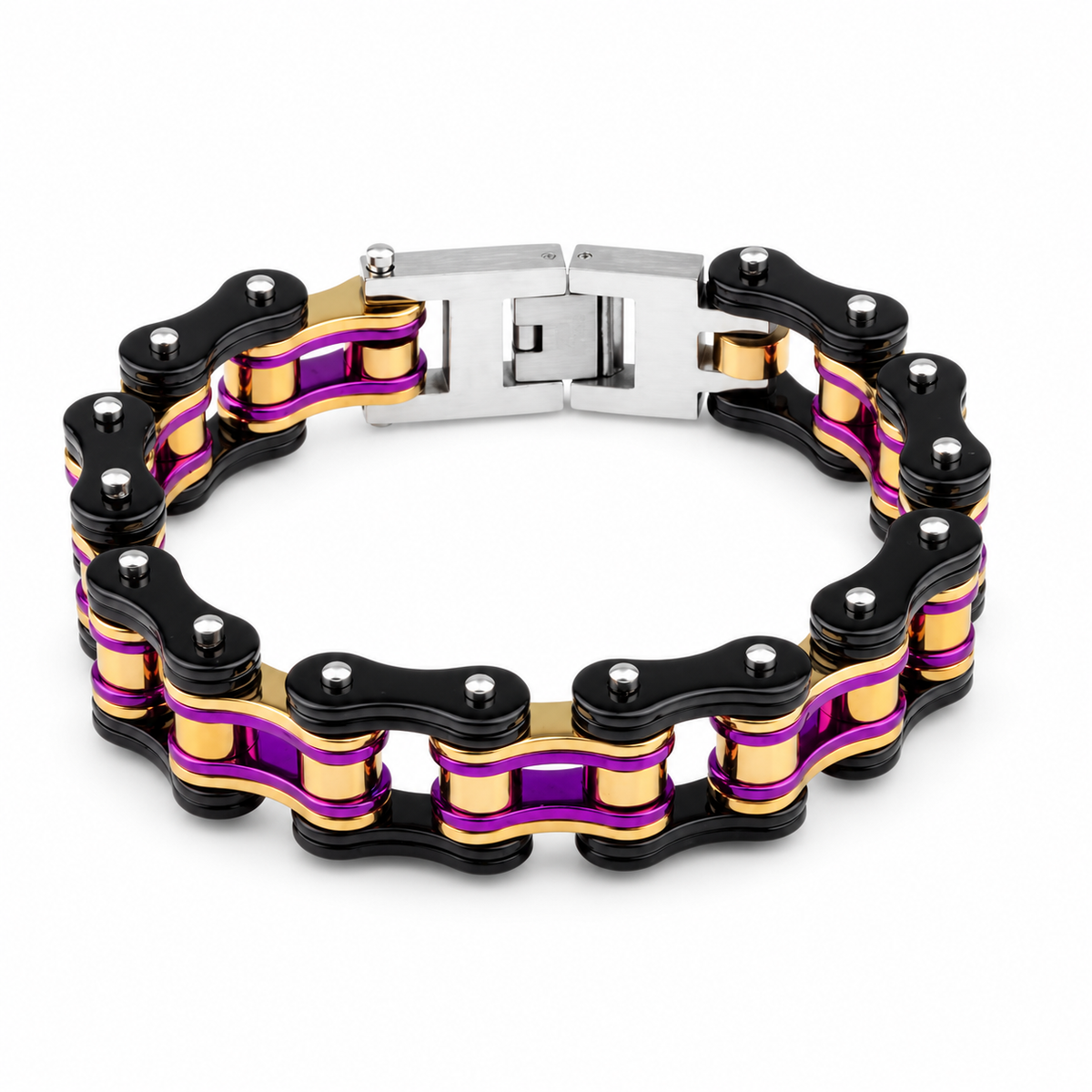 Movement Black, Purple & Gold Bike Chain Bracelet – 16mm — product view