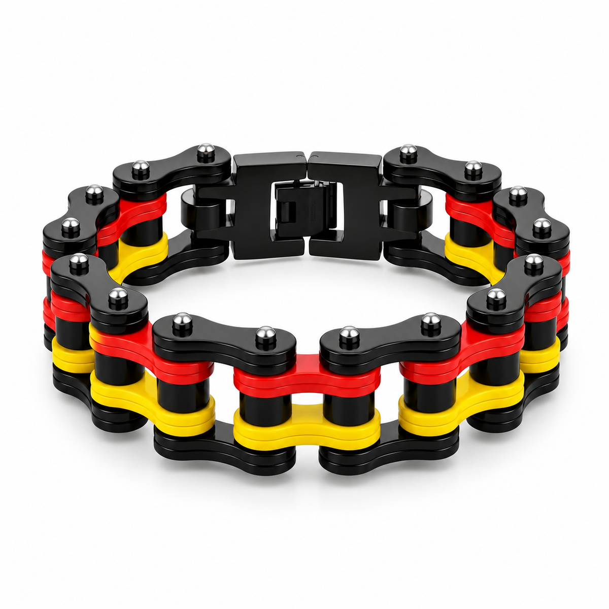 Red, Black & Yellow Bike Chain Bracelet – 16mm — product view