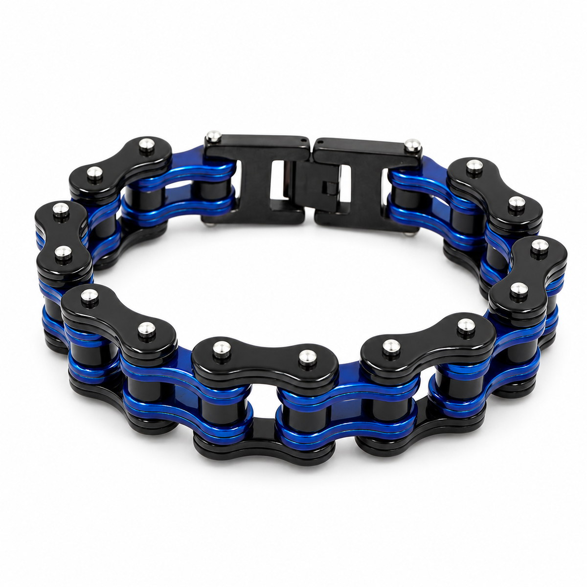 Dark Twilight Black & Blue Bike Chain Bracelet – 16mm — product view