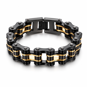 Black & Gold Bike Chain Bracelet – 16mm — product view