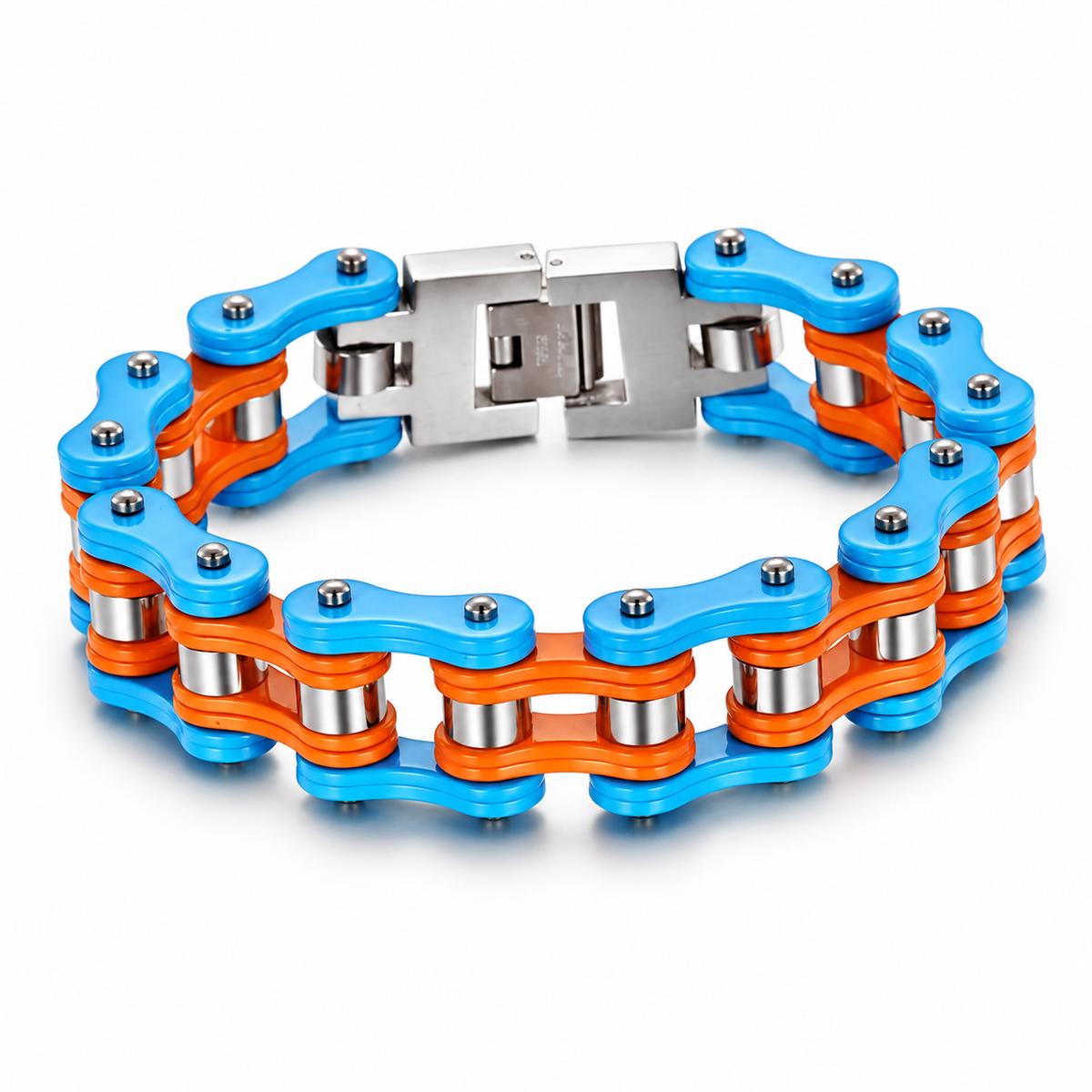 Sky Blue & Orange Bike Chain Bracelet – 16mm — product view