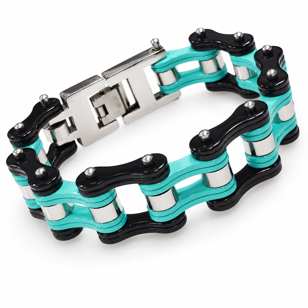 Bianchi Celeste & Black Bike Chain Bracelet – 16mm — product view