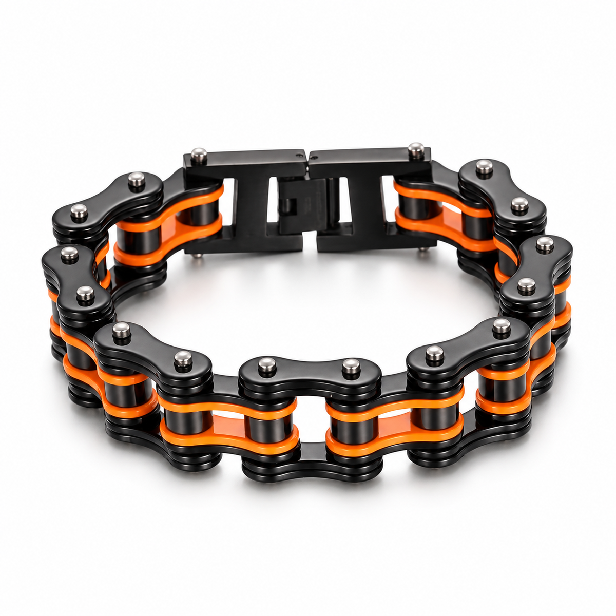 Black & Orange Bike Chain Bracelet – 16mm — product view