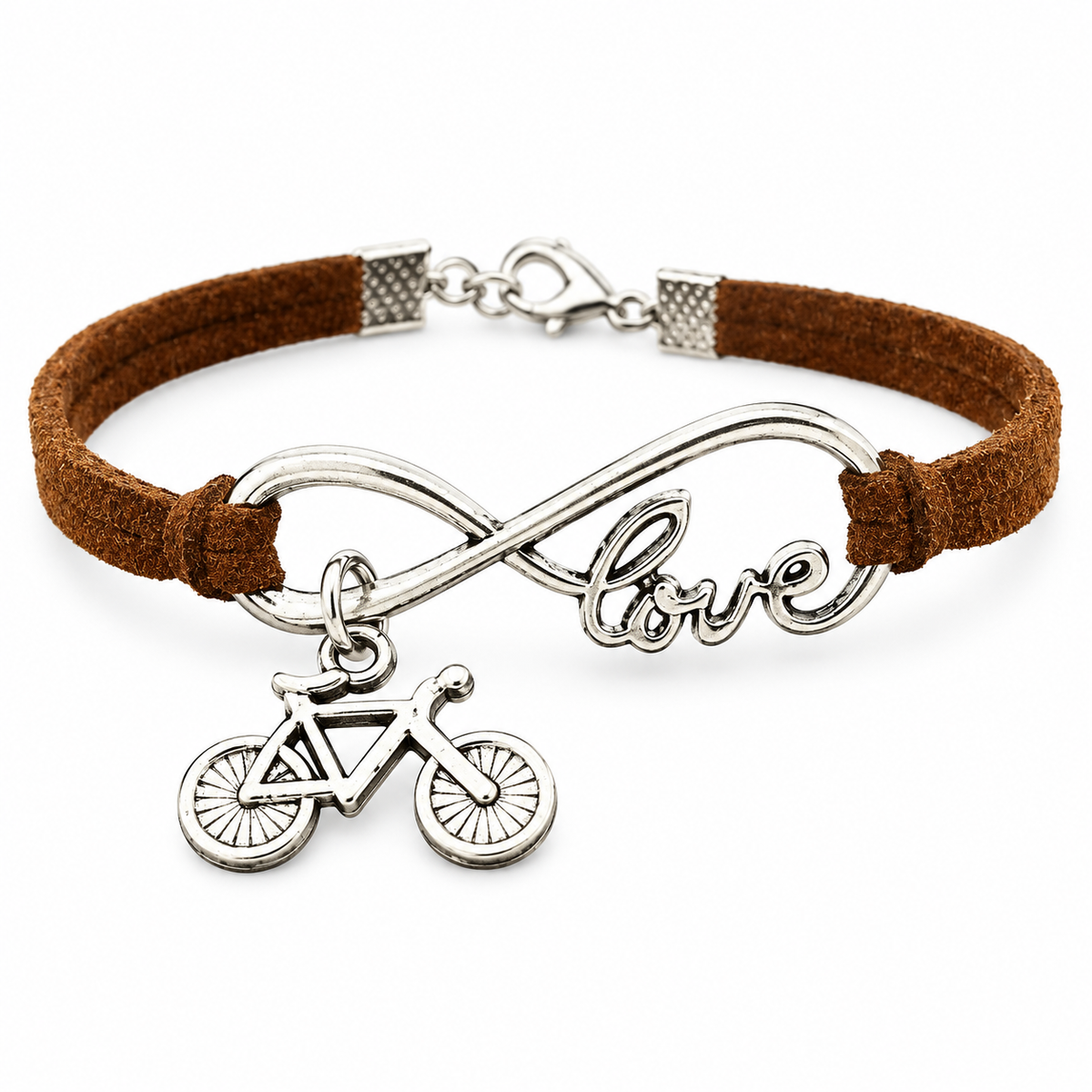 Handmade Bicycle Love Bracelet in Dark Brown on a white background