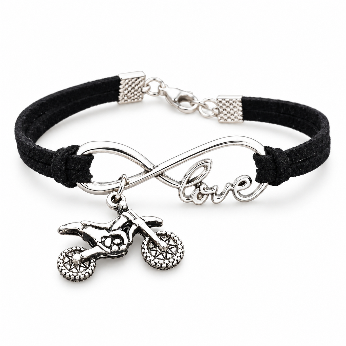 Handmade Motorbike Love Bracelet in Black on a white background