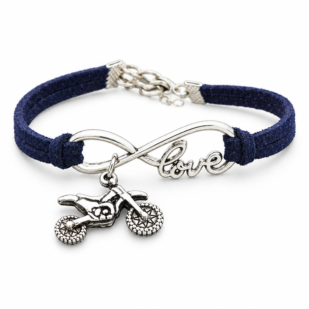 Handmade Motorbike Love Bracelet in Navy Blue on a white background
