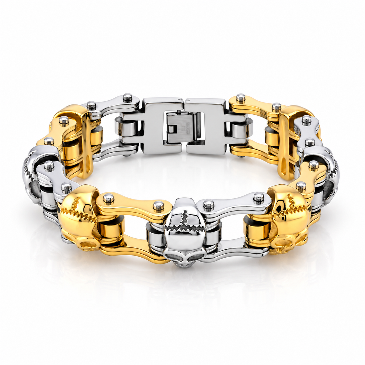 Skull Bike Chain Bracelet – 16mm (5 Colours) — enhanced studio photograph