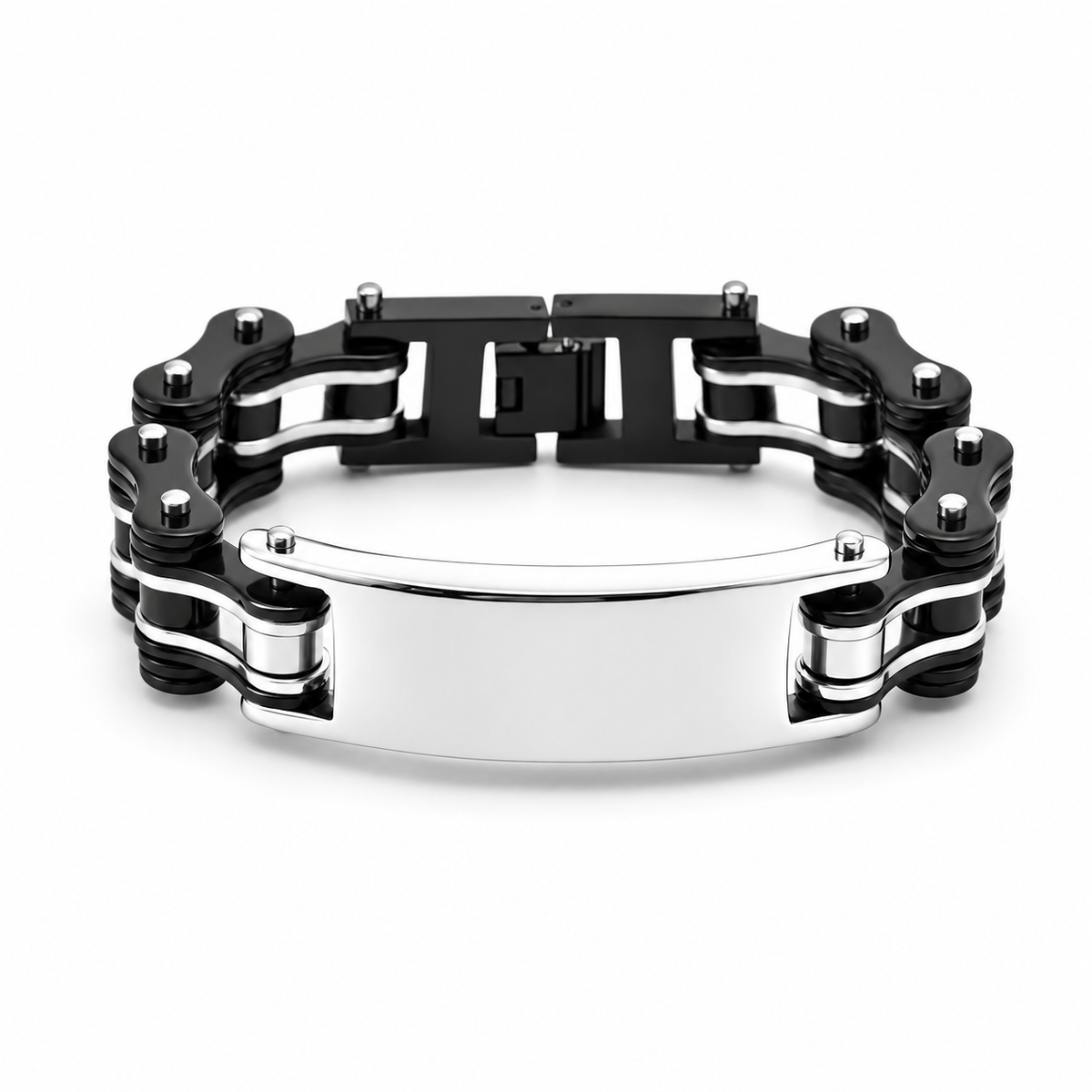 Black Personalised Bike Chain ID Bracelet – 16mm — blank engraving plate